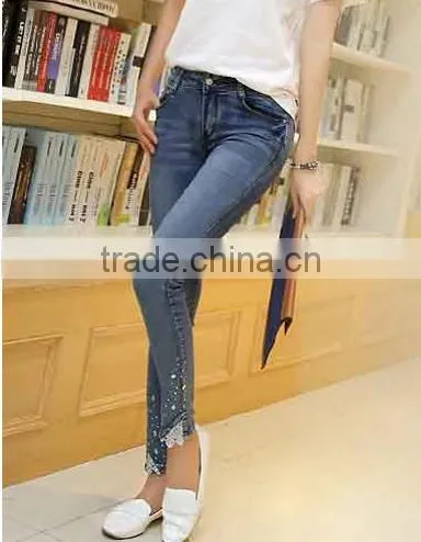 Beautiful Fashion Waist Slim Feet Pants, Colored Hot Drilling Pencil Pants