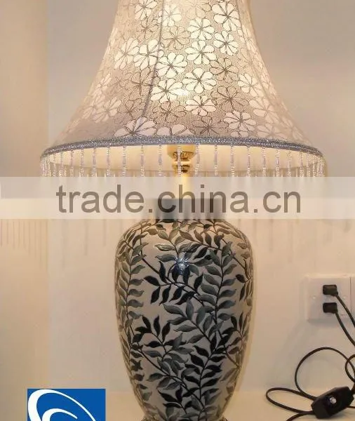 FOWDA Ceramic Carved Gilt Living Room Bedroom Bed Table Lamp