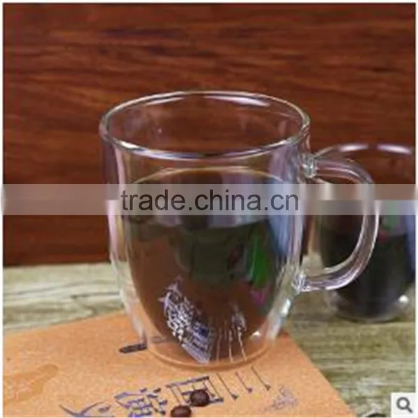 100% Lead Free Heat Resistant Borosilicate Double Wall Glass Coffee/milk Cup With Handle in Stock photo-3