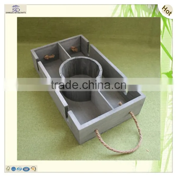 Great Quality Antique Grids Round Hole Compartment Wooden Tray photo-4