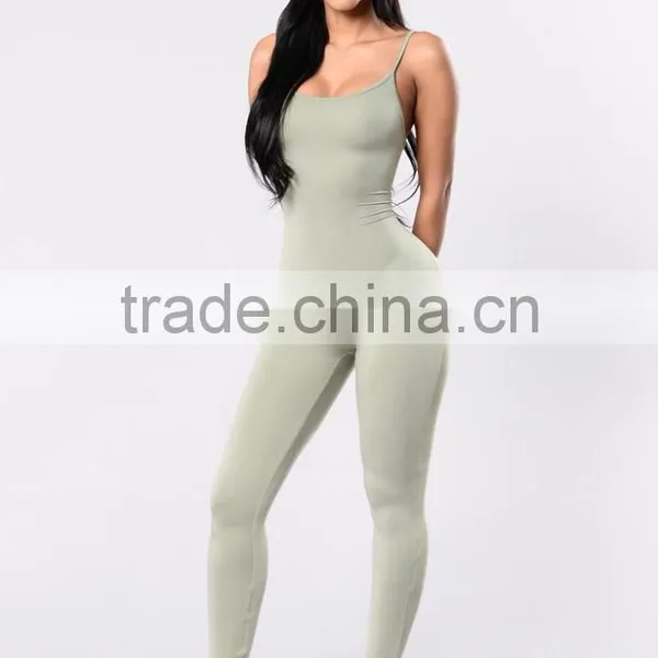Wholesale Women Rompers Trendy and Stylish 95% Cotton 5% Spandex Spaghetti Strap Catsuit Womens Bodycon Jumpsuit photo-6
