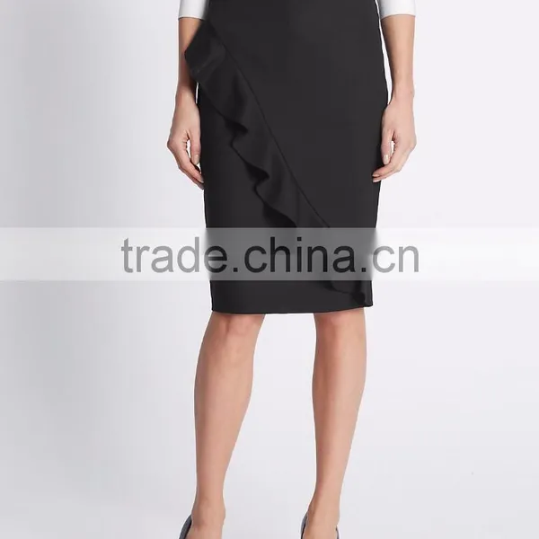High Quality Wholesale Custom Manufacturer Women Fashion Ruffle Midi Fitted Red High-waisted Pencil Skirt photo-5