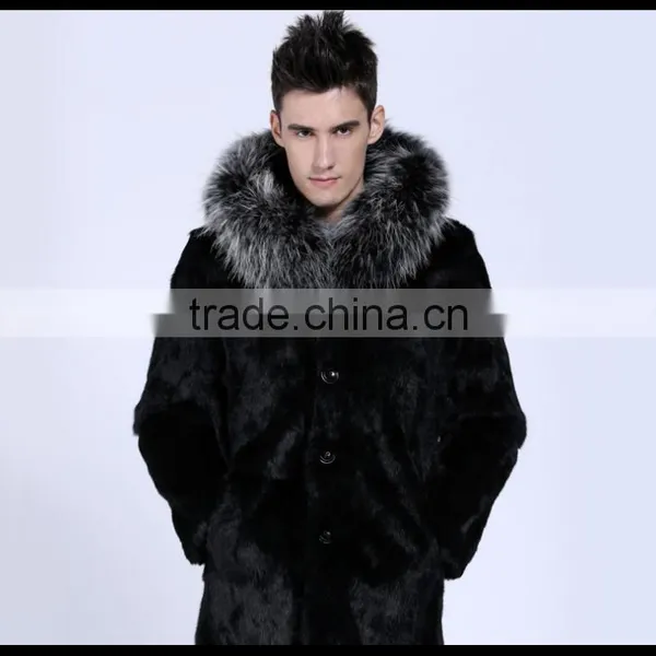 New Style Long Artificail Rabbit Fur Coat With Raccoon Collar photo-3