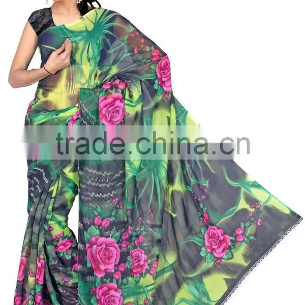 Indian Women Choice Printed Saree With Blouse Material photo-2