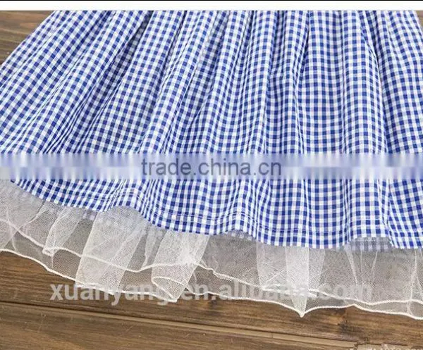 New Fashion Kids Clothing Designer One Piece Dress Bule Plaid Children Princess Summer Dress photo-4