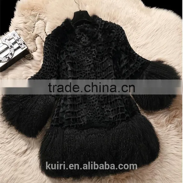 New Real Rabbit Fur Coat 2016 Fashion Autumn Winter Women Fur Coat Jackets Slim Medium Tassel Fur Coat photo-3