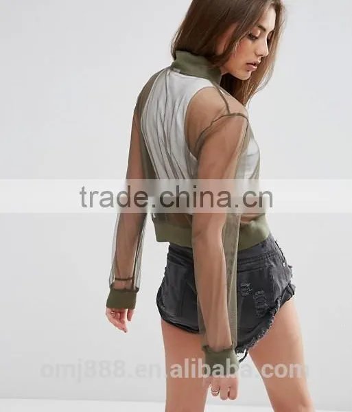 2017 OEM China Manufacturer Sheer Mesh Bomber Jacket With Zipper photo-6