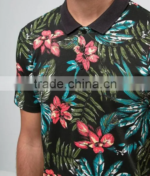 Tropical Leaf Print Polo Shirt photo-3