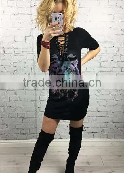 European and American Fashion Lion Printing Bands T-shirt photo-3