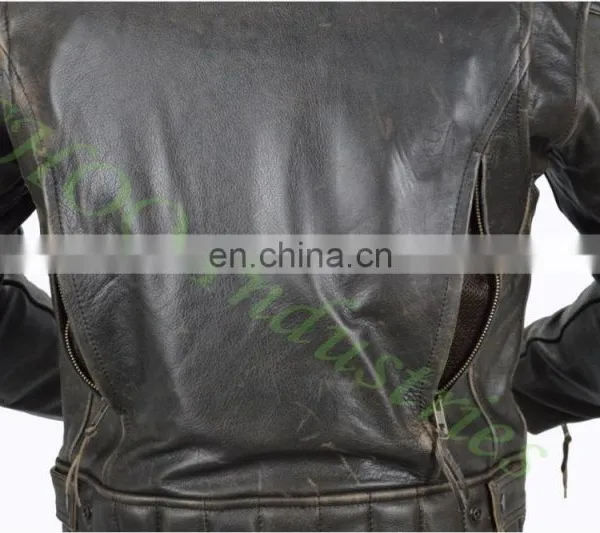 Brown Leather Motorcycle Motorbike Jacket photo-6