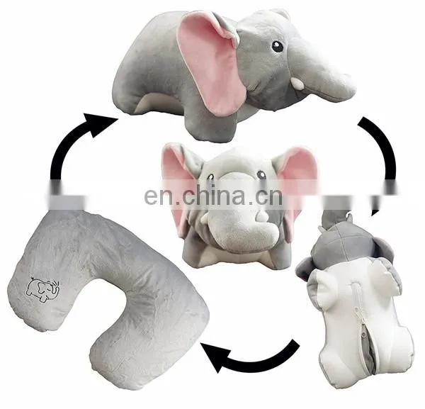 Cartoon Grey elephant plush toy U shape neck pillow 2017 Personalized car memory foam neck support travel pillow