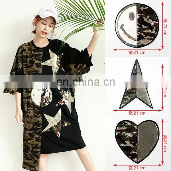 Hot Sale T-shirt Patch Heart Star Smiling Face Embroidery Patch With Camouflage And Sequins photo-5