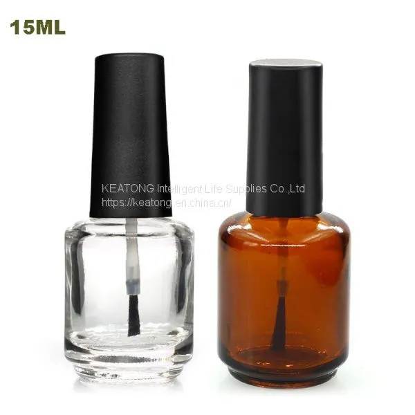 15ml Round Amber&Transparent Clear Empty Nail Polish Bottle With Black Cap Glass Bottle With Brush
