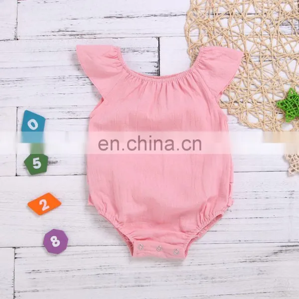 Wholesale Infants & Toddler Linen Clothes Fly Sleeve Ruffle On Back Baby Girls Romper photo-2
