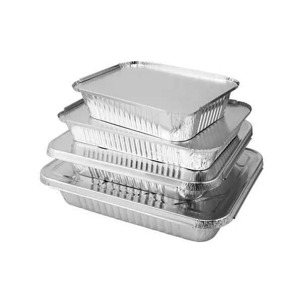 Rectangular Aluminum Foil Food Container Disposable Aluminium Tray Takeaway Lunch Box With Clear Lid Eco-friendly Recyclable photo-2