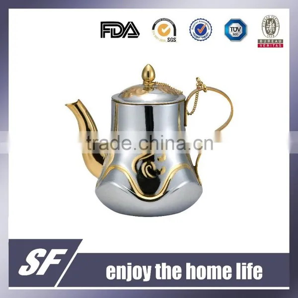 Side Handle Arabian Chromium Plating and Gold Plating Stainless Steel Tea Kettle/Tea Pot(SF-7786 SG)