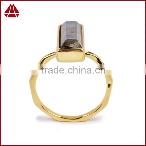 Natural Faceted Rectangle Labradorite Gemstone Set Into a 18k Gold Bezel Ring photo-4