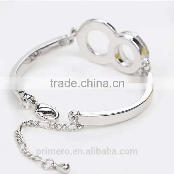 Luxury Fashion Bicyclic Colorful Crystal Platinum Plating Bracelet Bangle Wholesale photo-3
