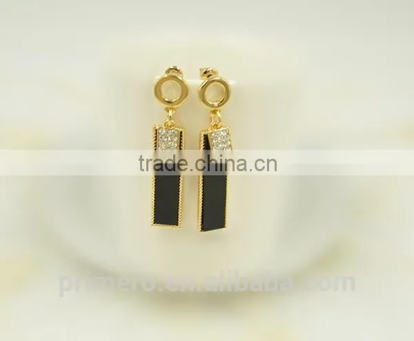 Rolled 18K Gold Plated Enamel Geometric Metal Women Fashion Long Earring photo-3