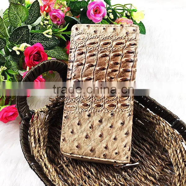 High Quality Brown Wrinkle PU Leather Rivets Decoration Long Wallet For Women With Zipper photo-4