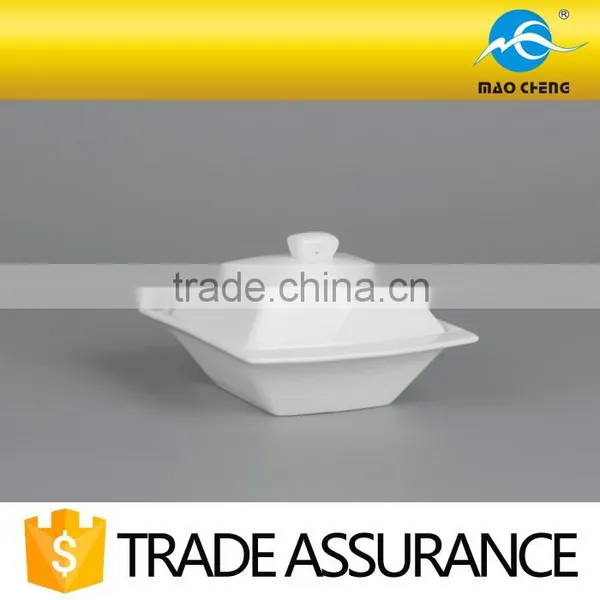Hotel White Fine China Ceramic Square Tureen