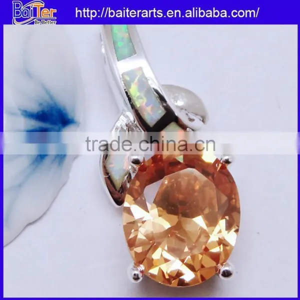 White Gold Plated 925 Sterling Silver Pendant Necklace White Fire Opal And Imperial Topaz Pendant photo-6