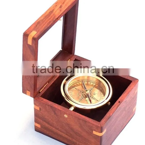 Nautical Solid Brass Lifeboat Compass With Rosewood Box 13439 photo-3