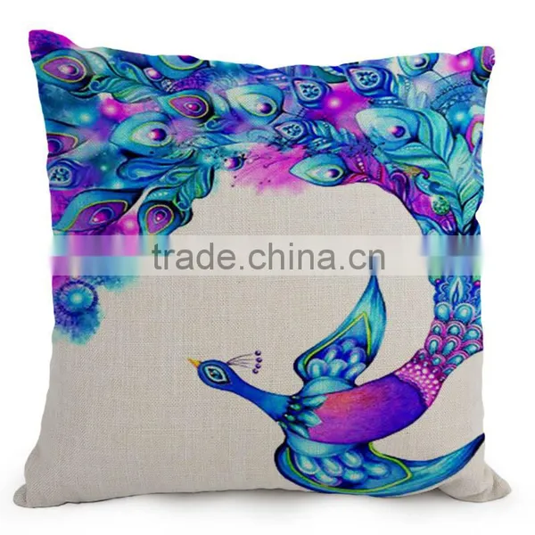 Beautiful Peacock Feather Linen Cushion Cover 45cm Throw Pillow Case Christmas Decoration for Sofa Bed Chair photo-4