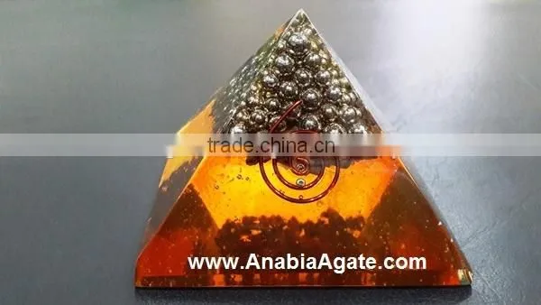 Orgone Orange Pyramid With Silver Pearl's : Wholesale Spiritual Orgone Products photo-2