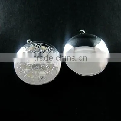 32MM Vintage Style Silver Plated Flower Filigree Round Photo Locket Pendants DIY Supplies 1112016 photo-2