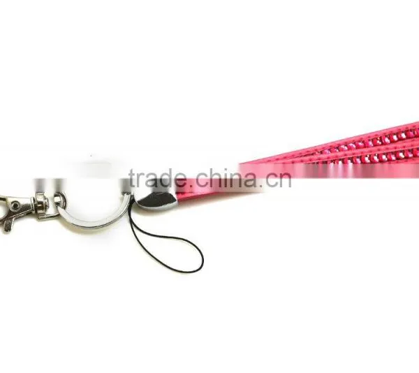 Fuchsia Promotion Gift PU Leather Lanyard With Crystal Gem Lanyard, Swivel Snap Hooks, Key Ring Accembly, Acrylic Gem Key Chain photo-3