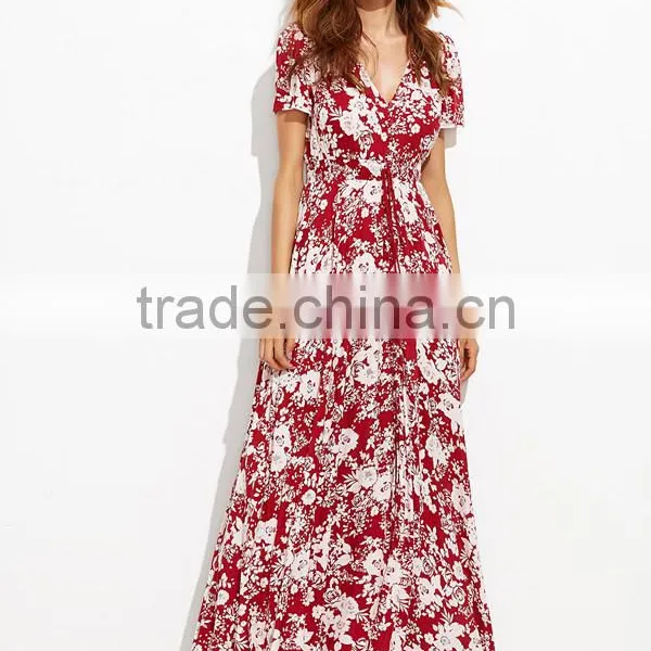 Woman Fashion Short Sleeve Floral Print Button Down Long Maxi Dress photo-3