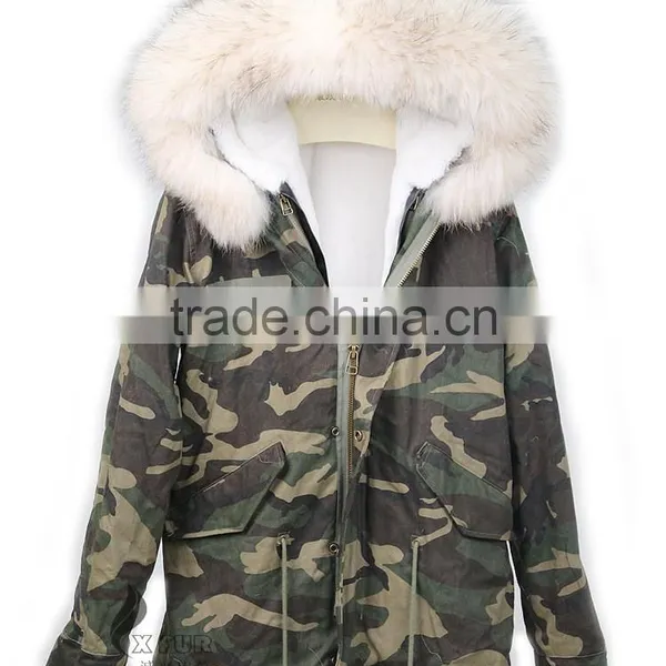 CX-G-P-10A Genuine Faux Fur Coat With Raccoon Fur Collar photo-2