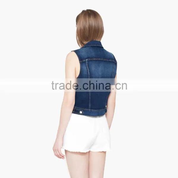 Denim Sleeveless Jacket for Women With Pocket for Summer photo-2