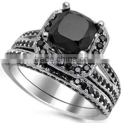 Self-designed Brass/sterling Silver Micro Paved Jewelry Black Diamond Ring Set for Men and Women photo-2