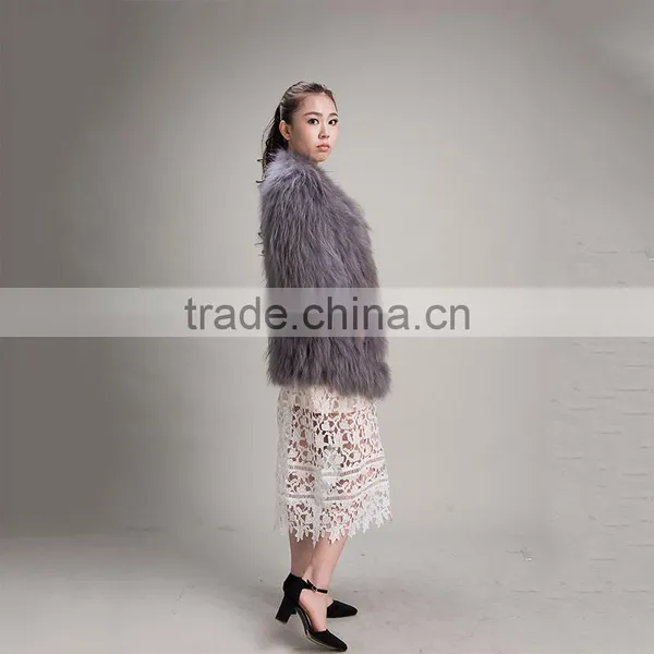 Myfur Women Winter Fluffy Real Raccoon Fur Coat Fur Outerwear Jacket Dark Grey photo-3