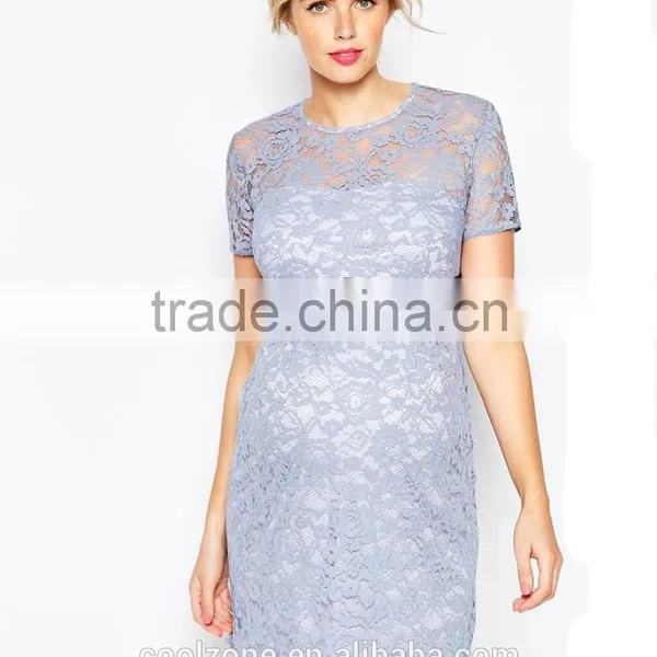 Contrast Waistband Bodycon Fit Lightweight Lace Preganat Women Dresses photo-2