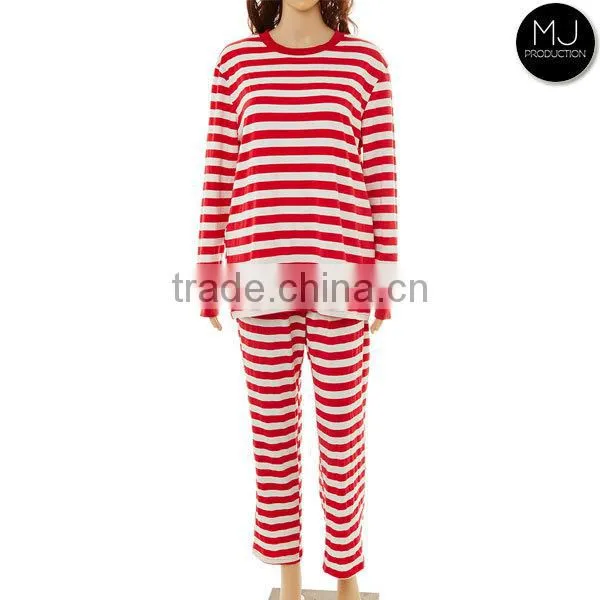 Wholesale Knitted Cotton Women Stripe Pajamas Blanks photo-4