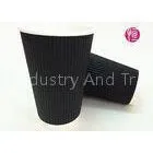 16oz Neutral Single Black Print Ripple Paper Cups For Hot Drink