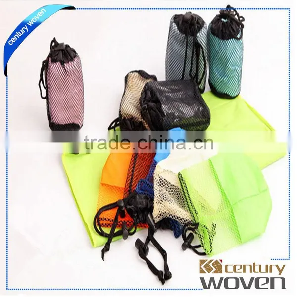 Microfiber Suede Sport Towel With Mesh Bag Embossed Logo Design