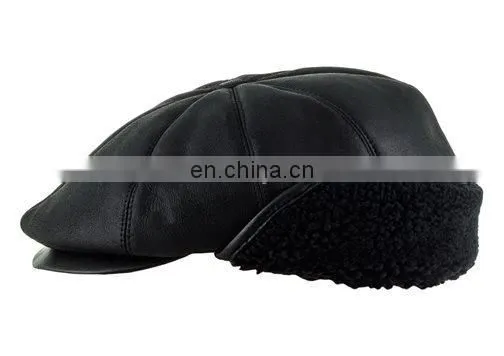 Winter Leather Cap With Earflap Military Cadet Army Flat Top Hat photo-2