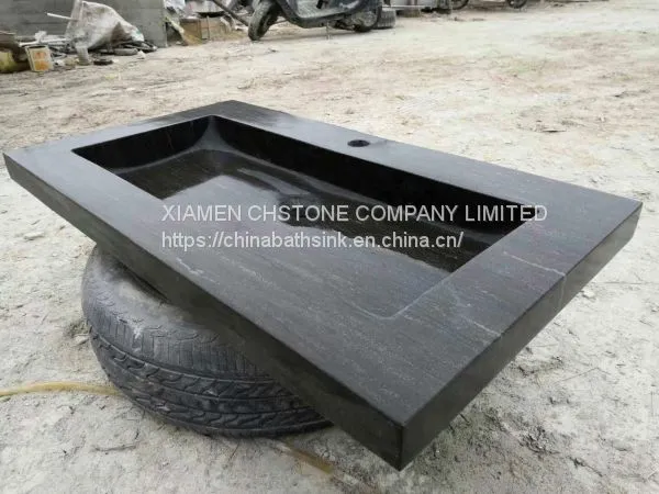 Blue Limestone Bathroom Wash Sink Natural Stone Console Sink photo-2