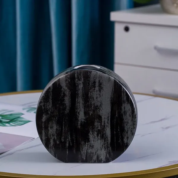 Creative Black Metal Semicircle Flat Jingdezhen Ceramic Vase For Showroom Table Decor photo-3