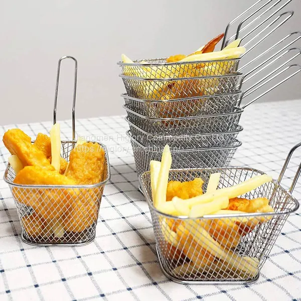 Fried Food Table Serving Chrome Rectangular Chips Fry Basket French Fries Basket Square Mini Frying Basket photo-5