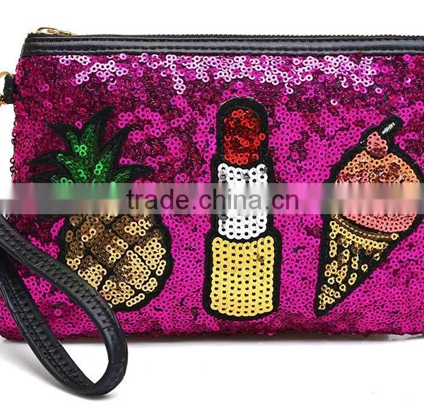 High Quality Glitter Cosmetic Bag, OEM Glitter Faux Leather Cosmetic Pouch,ladies Glitter Clutch Bag,ladies Leather Vanity Bag photo-2