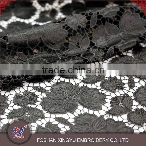 New Fashion Cutwork Lace Embroidery Designs Fabric Mesh With Leather and Polyester Silk for Black Embroidery Dress photo-2