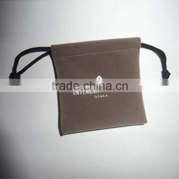 Best Quality Coffe Color Velvet Jewelry Pouch Gem Packing Bags With Label/ Flocking Printed Fabric Pouch photo-3