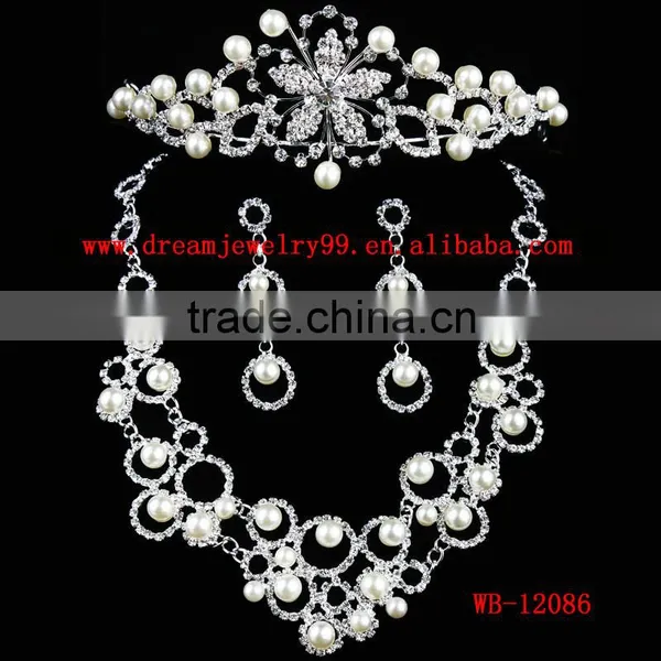 Wholesale Luxurious 3 Pieces Bridal Pearl Jewelry Set