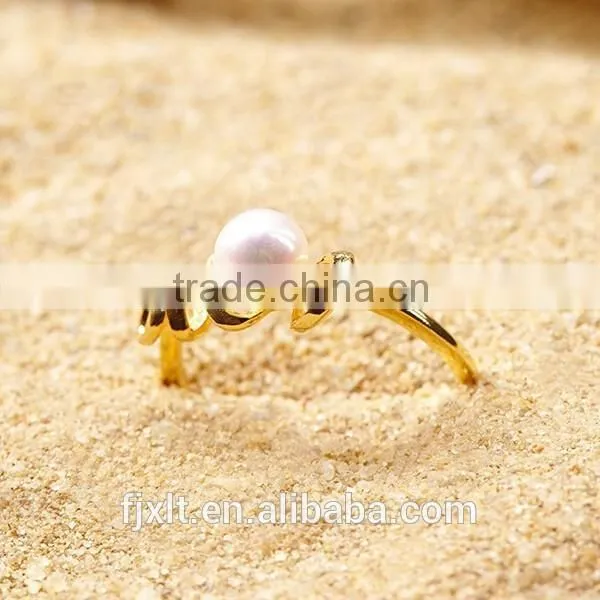 5.5-6.5mm Golden 925 Silver Jewellery Freshwater Pearl Ring Design for Woman photo-2