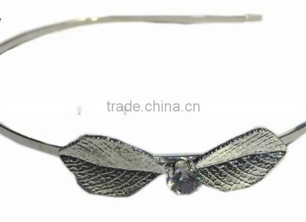 2015 Stamped Leaf Headband With Clear Glass Stone